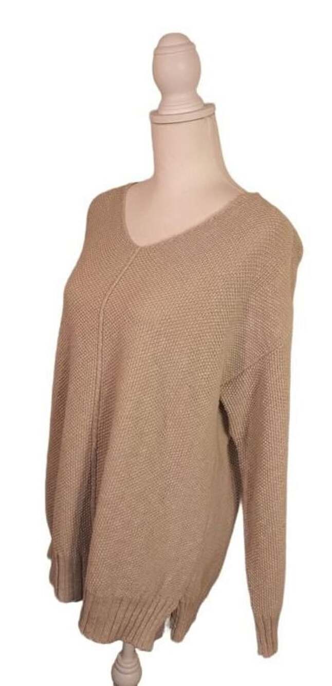 Avalin Sweater One Size Beige V-Neck Center Seam Open Knit 100% Cotton USA